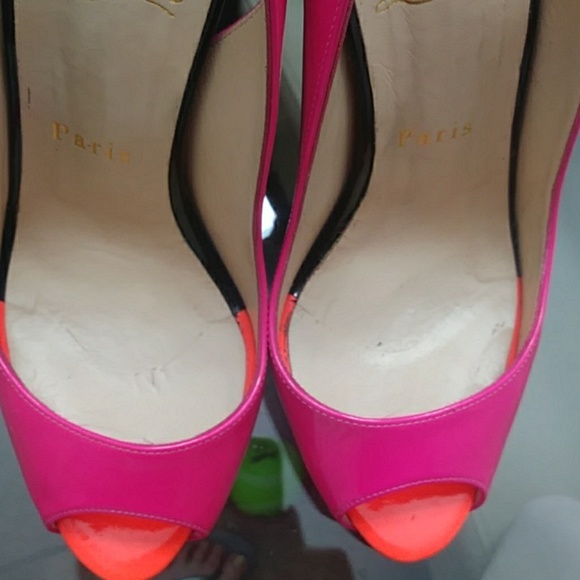 Louboutin Flo Sling patent neon peep toe slingback - Picture 6 of 6